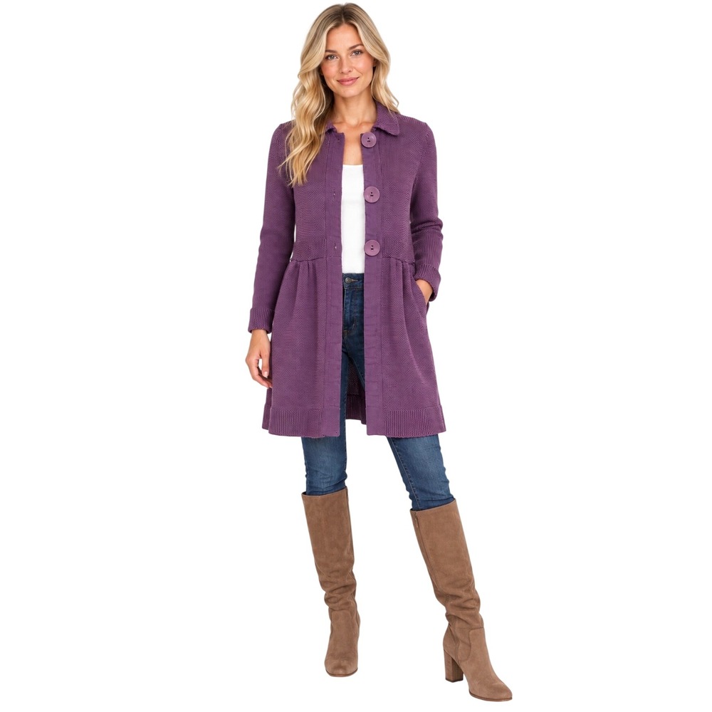Boden St Malo Purple Longline Knit Cardigan Sweater Coat Jacket Plum US 10